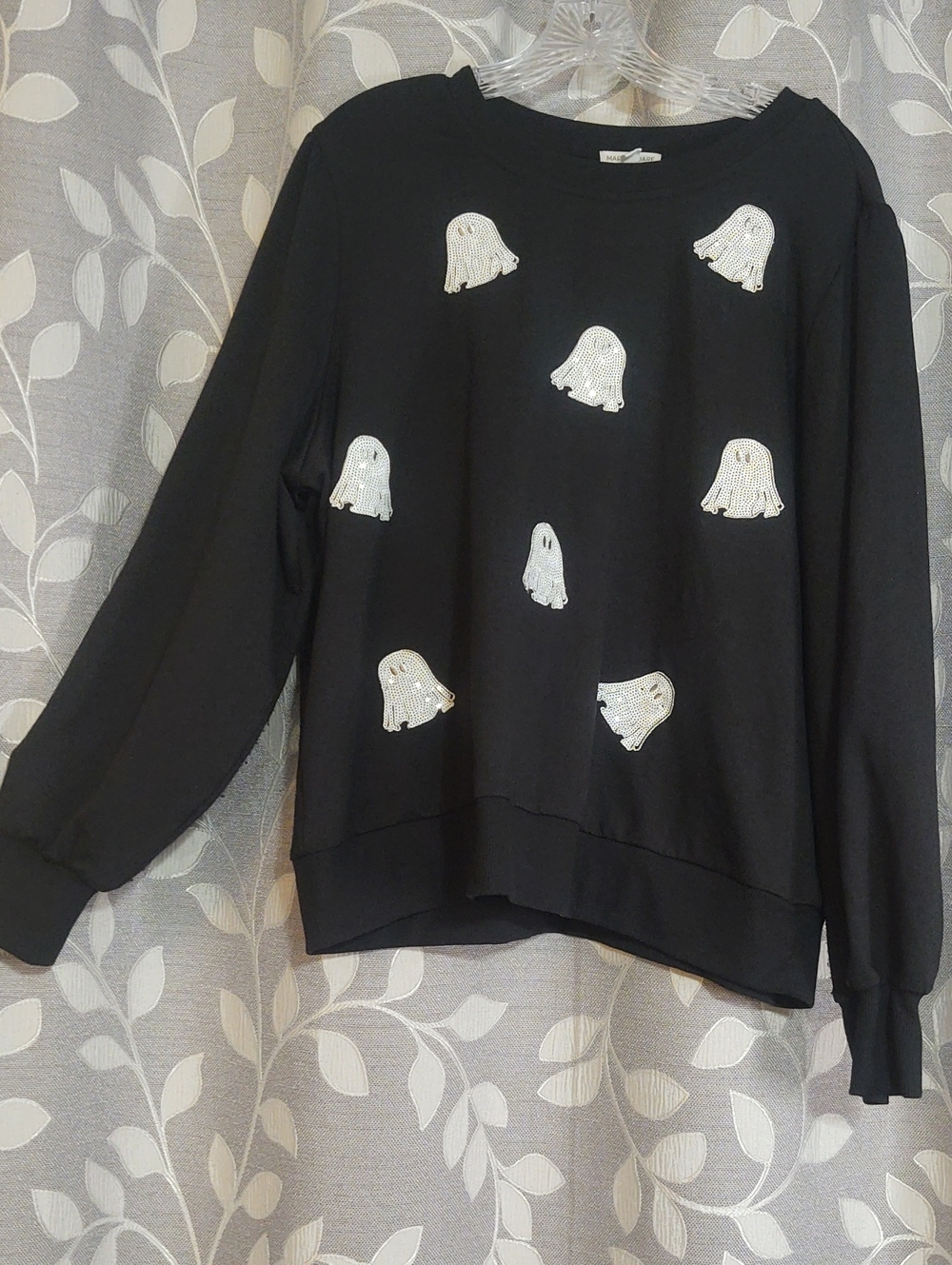 Mary Square Black Sweatshirt with Sequin Ghosts size 1X